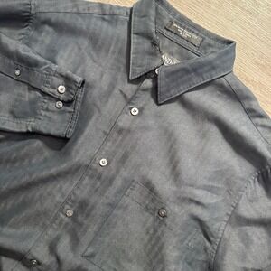 Vintage Brandini Shirt Mens M Gray Herringbone Rayon Dress Casual Old Money